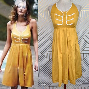 Anthropologie Floreat‎ Anchors Aweigh Dress Halter Embroidered Yellow Size 4